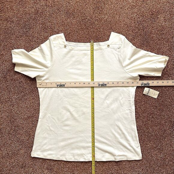 Coldwater Creek Top XL Short Sleeve Cream Supima Cotton Boat Neck Pullover NWT - Picture 8 of 9